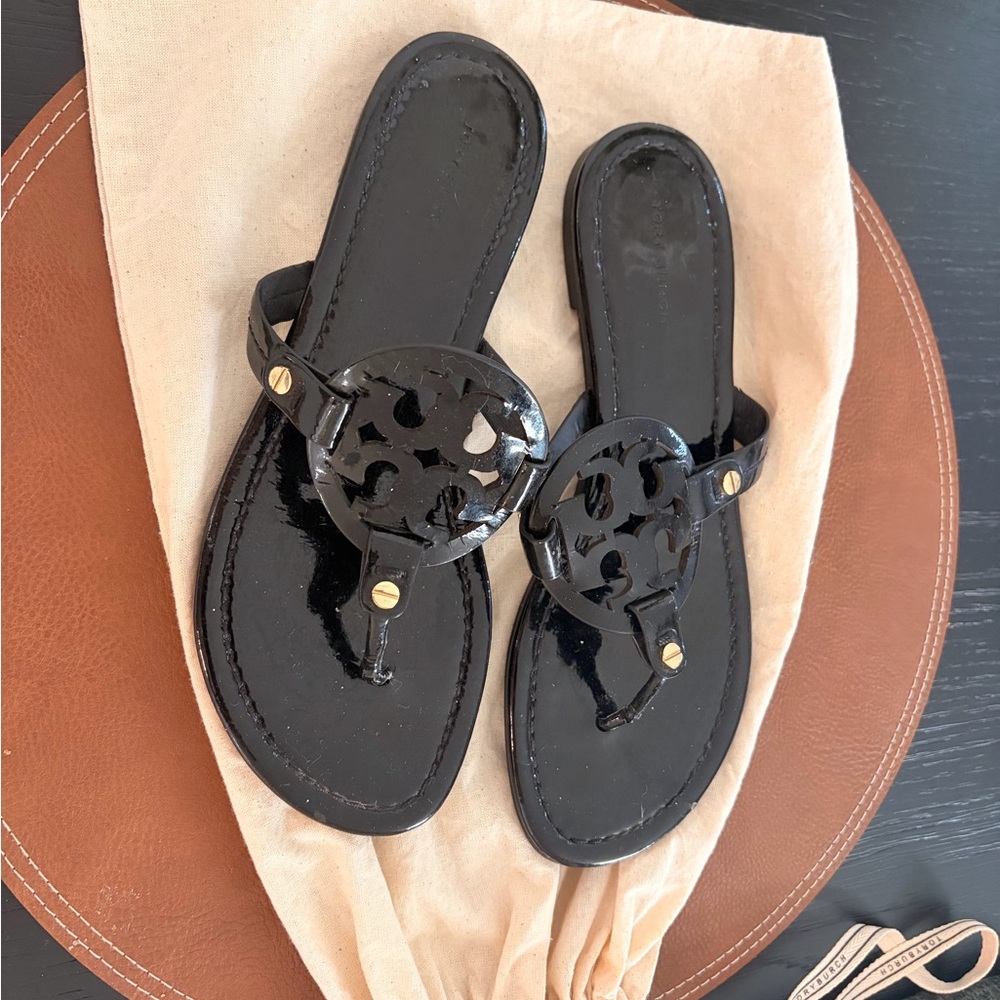 Tory Burch Black Sandals with Gold Accents
